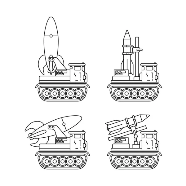 Linje Set Vektor Illustration Ikon Infanteri Angrepp Armé Flygplan Missil — Stock vektor