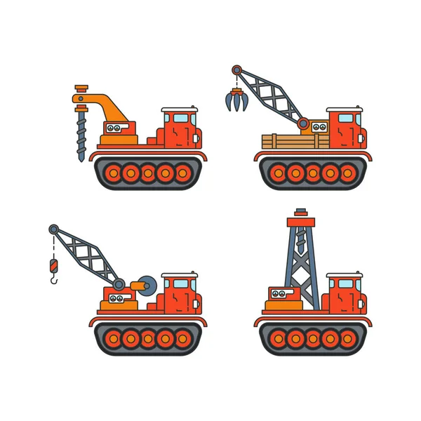 Color Flat Vector Illustration Icon Set Construction Machinery Caterpillar Truck — Stock Vector