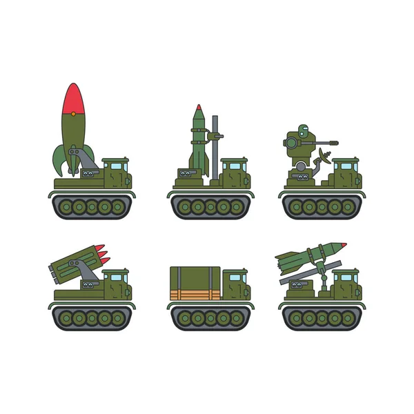 Color Set Vector Ilustración Icono Infantería Asalto Ejército Avión Misil — Vector de stock