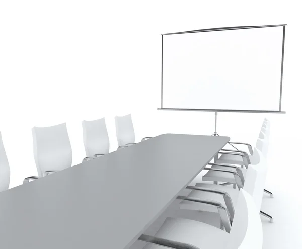 Uma sala de reuniões vazia e uma mesa de conferências — Fotografia de Stock