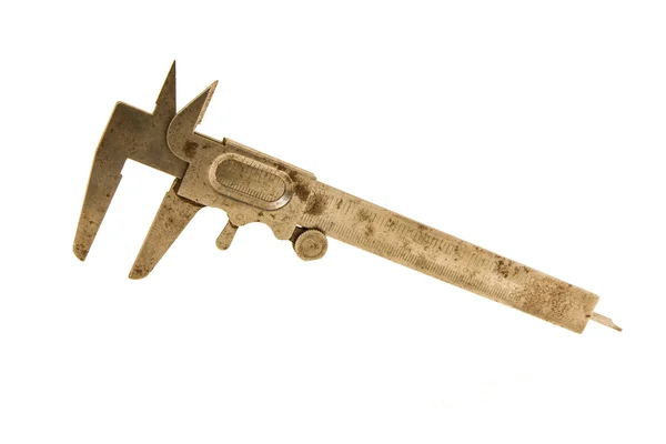 Old rusty caliper, isolated on a white background — Stock Photo, Image