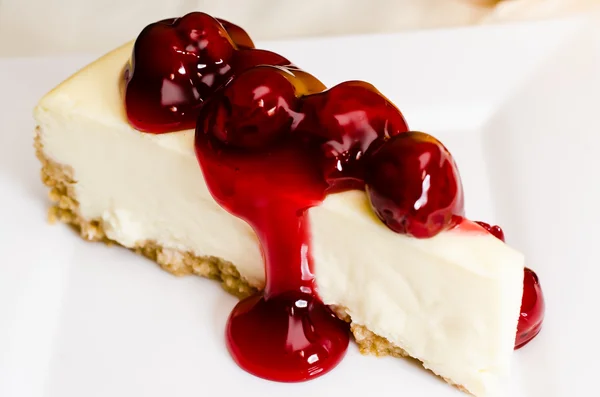 Cherry Cheesecake on Plate — Stock Photo, Image