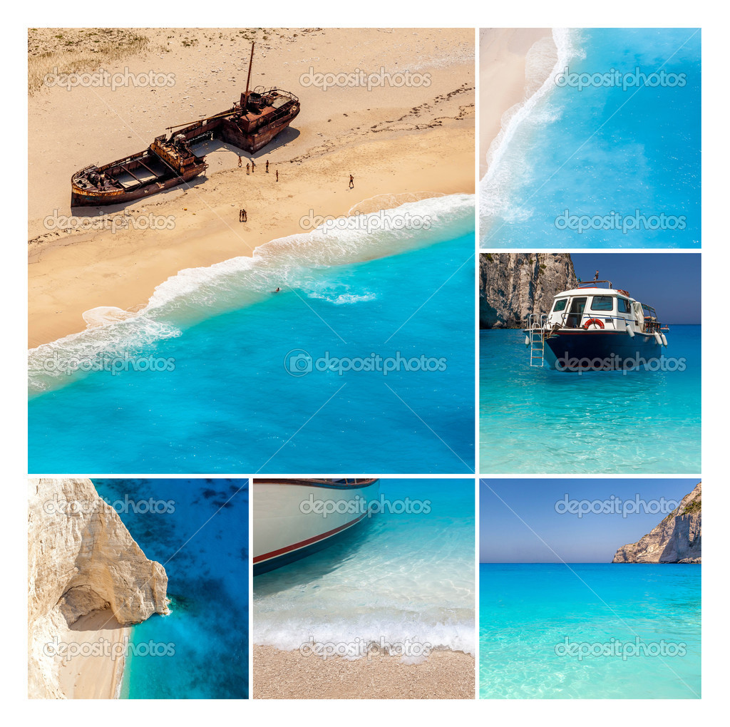 Navaggio Beach collage, Zakynthos Island, Greece