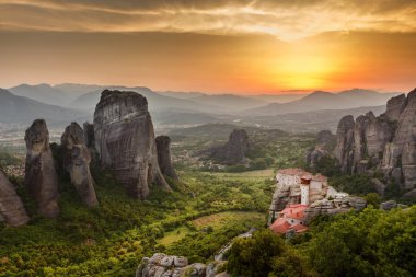 Meteora roussanou Manastırı, günbatımı, Yunanistan