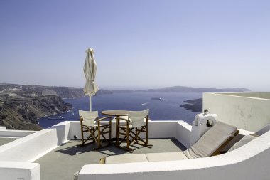 Santorini görünümü - Yunanistan (Firostefani) - tatil arka plan