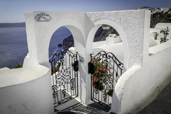 Panoramisch deuren, santorini eiland — Stockfoto