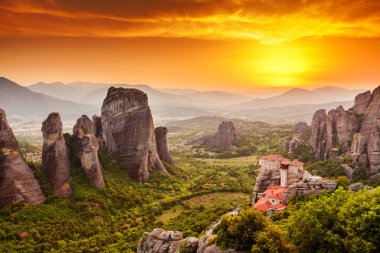 Meteora roussanou Manastırı, günbatımı, Yunanistan