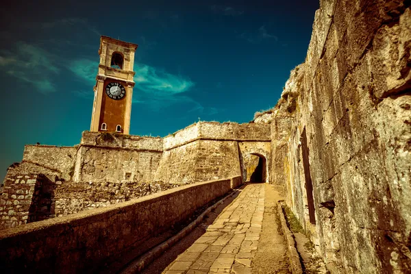 Dentro de la antigua fortaleza bizantina en Corfú - Vintage, Grecia Imagen de archivo