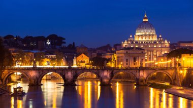 Görünüm panorama gece Vatikan, Roma, İtalya