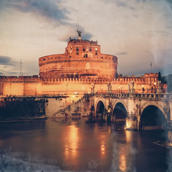 Vintage udsigt over Castel Sant 'Angelo fra Ponte Sant' Angelo br - Stock-foto