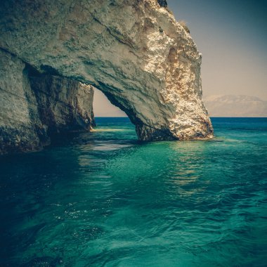 zakynthos Island, Yunanistan - vintage coaster mavi mağaralar