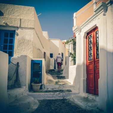 Vintage görüntü görünüm pyrgos - santorini Island, Yunanistan