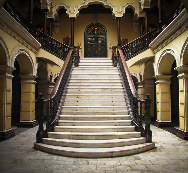 Colonial staircase at Archbishops Palace in Lima Peru