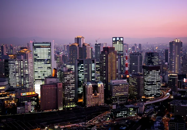 Osaka skyline Umeda Sky Building Nézd a naplemente - — Stock Fotó