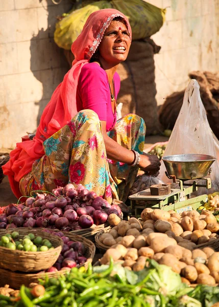 Mulher não identificada na feira de Pushkar — Fotografia de Stock