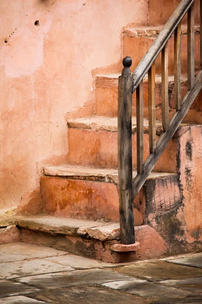 Amber Fort nær Jaipur by i Indien. art af kaktus - Stock-foto