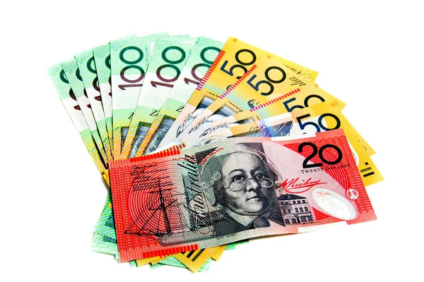 Billetes de banco australianos aislados sobre fondo blanco — Stockfoto
