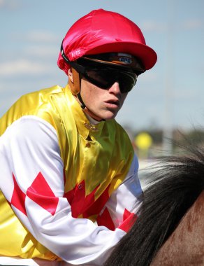 MELBOURNE - MARCH 13: Jockey Craig Williams on Carrara before the start of the Crown Guineas clipart
