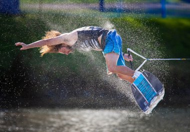 MELBOURNE, AUSTRALIA - MARCH 12: Sam Carne in the wakeboard event at the Moomba Masters clipart