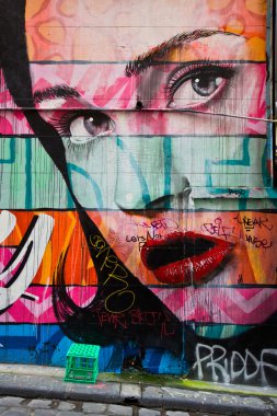 Melbourne - 14 Ağustos: Street art tanımlanamayan sanatçı tarafından. Melbourne grafiti yönetim planı bir canlı kentsel kültür sokak sanatı önemini tanır