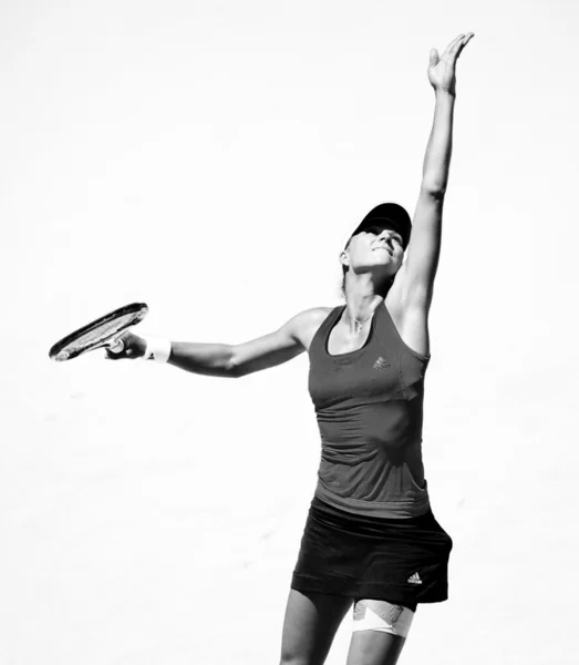 MELBOURNE, AUSTRALIA 26 IANUARIE: Maria Kirilenko în acțiune la pierderea finală a trimestrului său în fața lui Jie Zheng în timpul Australian Open 2010 — Fotografie, imagine de stoc