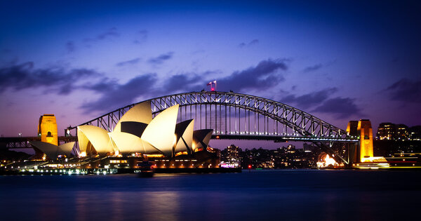 SYDNEY, AUSTRALIA - SEPT 1 : Sydney's most famous icons, the Sydney Opera House and Harbour Bridge