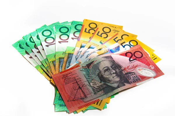 Billetes de banco australianos aislados sobre fondo blanco — Stockfoto