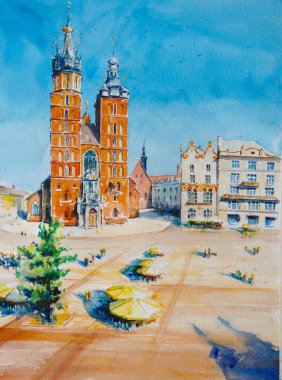 Old cathedral church on main market square in Poland Krakow city. clipart