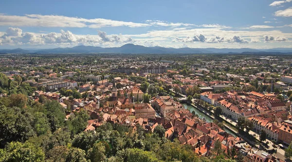 Vista Aérea Del Centro Liubliana Durante Día Soleado Eslovenia —  Fotos de Stock