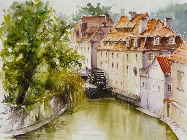 View Old Prague Watermill Chertovka River Charles Bridge Picture Created — Stock Photo, Image