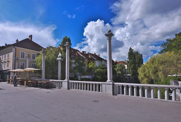 Ljubljana Slovenia August 2021 Unique Plecnik Architecture Cobblers Bridge Old — Stock Photo, Image