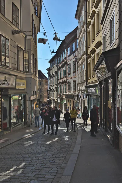 Graz Autriche Février 2021 Rue Avec Magasins Restaurants Dans Vieux — Photo