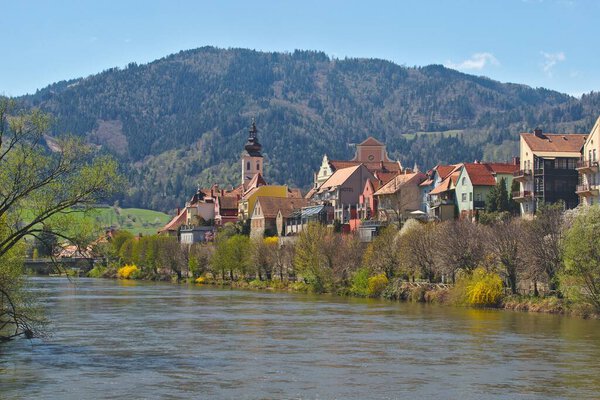 Frohnleiten Small Town Mur River Styria Austria View Parish Church Royalty Free Stock Photos
