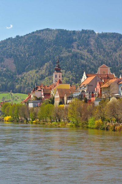 Frohnleiten Small Town Mur River Styria Austria View Parish Church Stock Image
