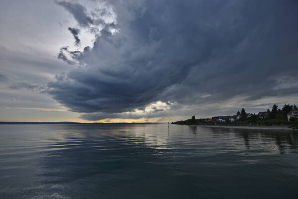 Dark Clouds Sunbeams Lake Water Summer Evening Royalty Free Stock Images