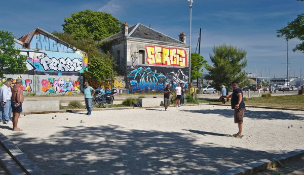 Rochelle France May 2022 Men Throwing Metal Ball Petanque Game — Stok fotoğraf