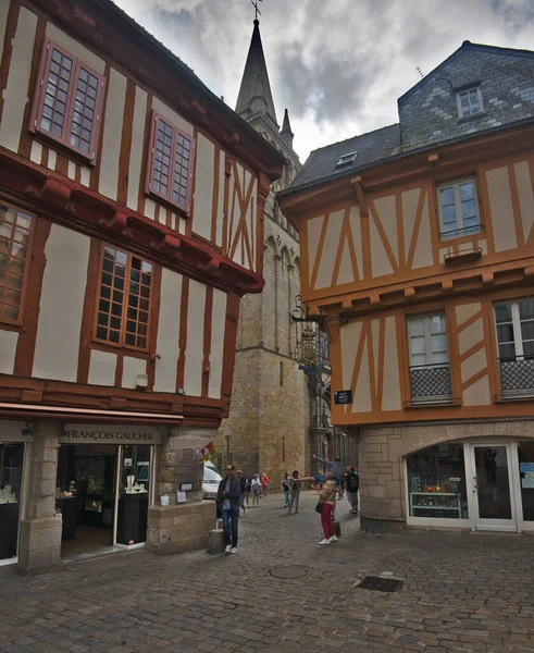 Vannes France May 2022 Colorful Old Wooden Houses Peter Basilica — ストック写真