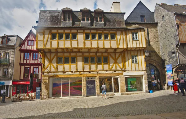 Vannes, France - May 25, 2022: Colorful old wooden houses in the historical center of Vannes, coastal medieveal town in Morbihan departement, Brittany, France.