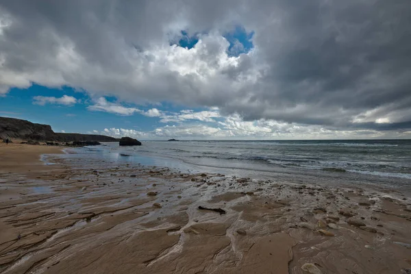 Sand Beach Dramatic Sky Rain Beach Quiberon Brittany France — Stock Photo, Image