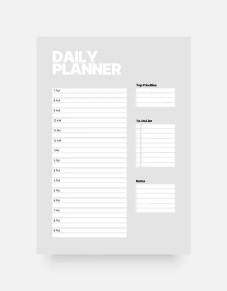 可打印的业务组织者每日计划模板. — 图库矢量图片