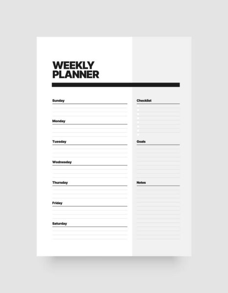 Шаблон еженедельного планировщика для организатора бизнеса.