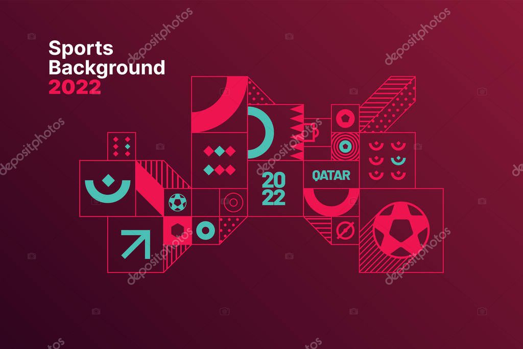 Sports background for event, tournament, invitation, awards or championship. Layout design template with geometric shapes. Trend 2022.