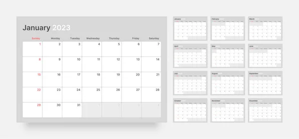 Měsíční kalendář na rok2023. Začíná v neděli. — Stockový vektor