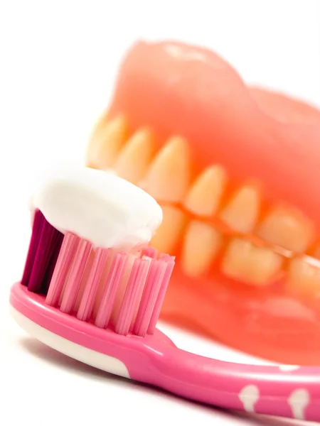 Tandenborstel, tandpasta, gele tanden — Stockfoto