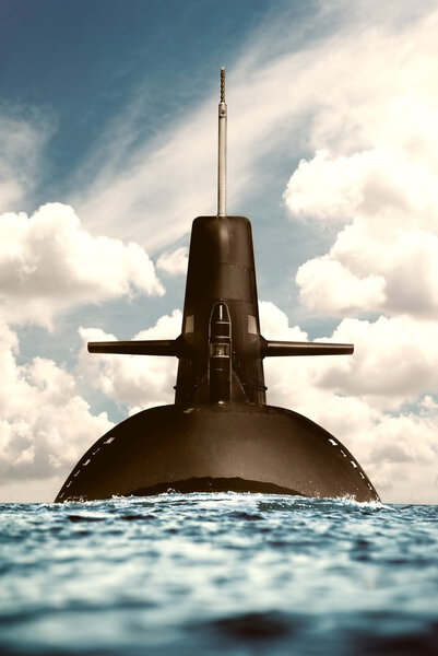 Nuclear submarine in the ocean.