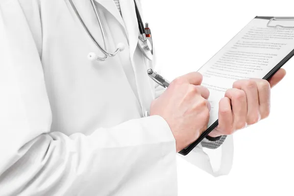 Doctor with stethoscope and clipboard — Stock Photo, Image