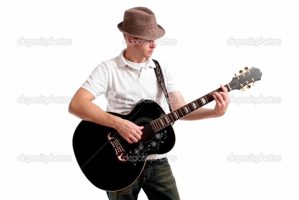 Musician playing guitar.