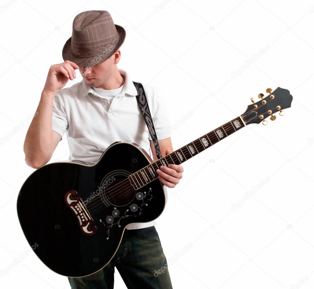 Guitar player in fedora.