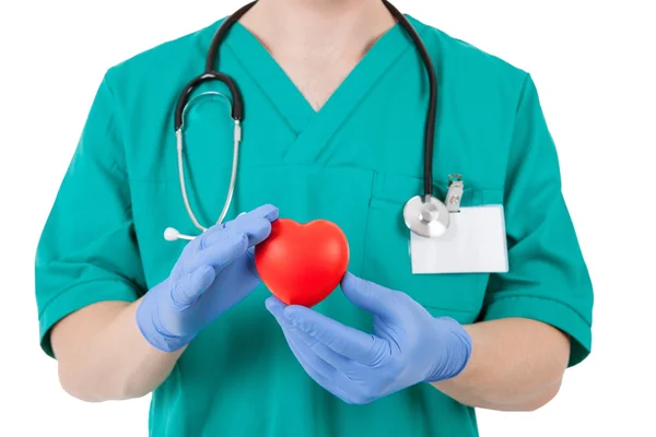 Doctor with red heart in hands — Stock Photo, Image