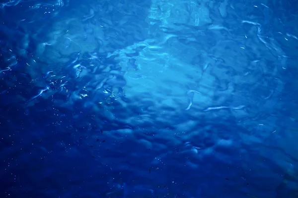 Mar azul con ondas y algunos peces aleteando cerca de la superficie. Las burbujas pequeñas sobre la superficie del agua —  Fotos de Stock